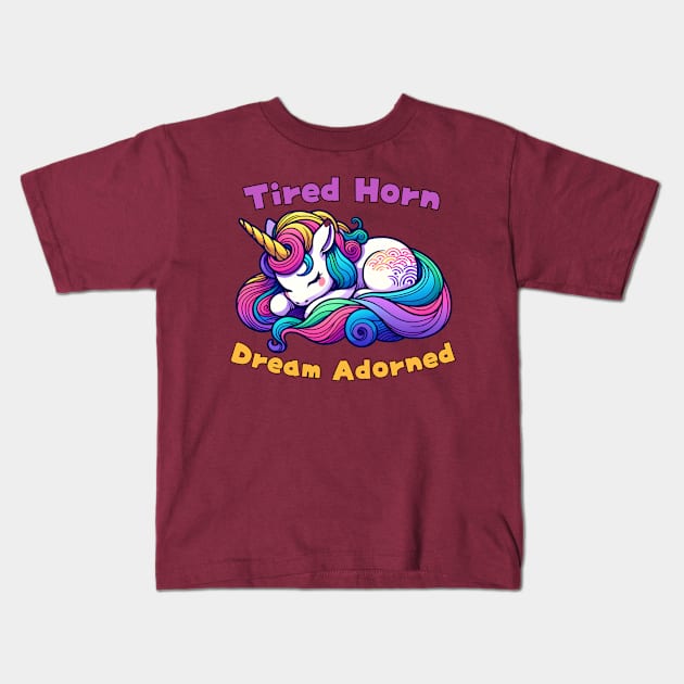 Tired unicorn Kids T-Shirt by Japanese Fever